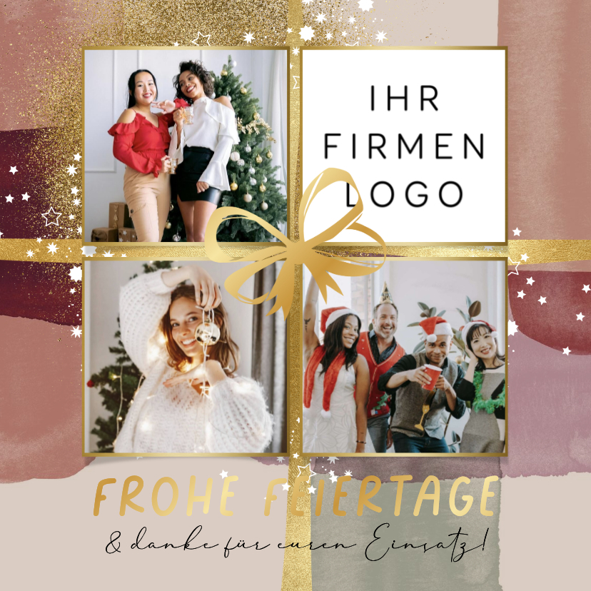 Fotocollage Geschenk Weihnachtskarte mit Logo Aquarell - Geschäftliche Weihnachtskarten Geschäftliche Weihnachtskarten - Fotocollage Geschenk Weihnachtskarte mit Logo Aquarell