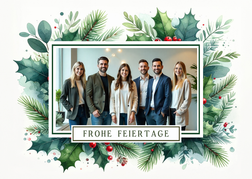 Fotokarte geschäftliche Weihnachtsgrüße Zweige und Beeren - Geschäftliche Weihnachtskarten Geschäftliche Weihnachtskarten - Fotokarte geschäftliche Weihnachtsgrüße Zweige und Beeren