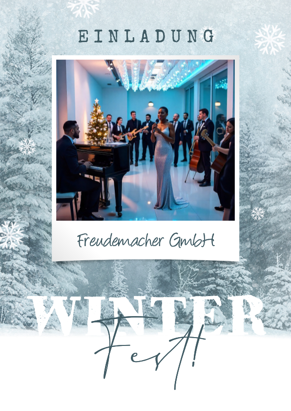 Geschäftliche Einladung 'Winterfest' Foto & Winterwald - Geschäftliche Weihnachtskarten Geschäftliche Weihnachtskarten - Geschäftliche Einladung 'Winterfest' Foto & Winterwald
