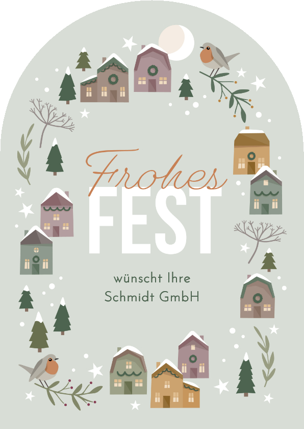 Geschäftliche Weihnachtskarten - Geschäftliche Weihnachtskarte Häuser im Winter