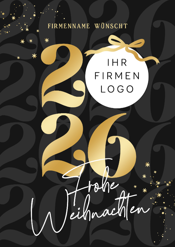 Geschäftliche Weihnachtskarte schwarz mit Goldschleife 2026 - Geschäftliche Weihnachtskarten Geschäftliche Weihnachtskarten - Geschäftliche Weihnachtskarte schwarz mit Goldschleife 2026