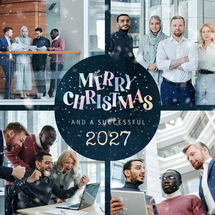 Geschäftliche Weihnachtskarten - Geschäftliche Weihnachtskarte vier Fotos & Silberschrift