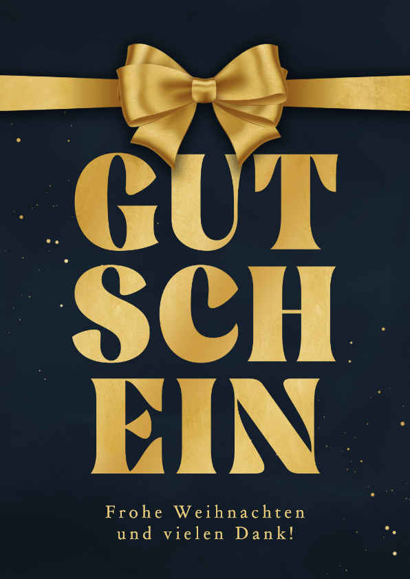 Gutscheinkarte Firma Schleife Schriftzug Gold Blau - Geschäftliche Weihnachtskarten Geschäftliche Weihnachtskarten - Gutscheinkarte Firma Schleife Schriftzug Gold Blau