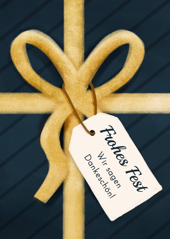 Geschäftliche Weihnachtskarten - Gutscheinkarte Geschenk dunkelblau mit Schleife