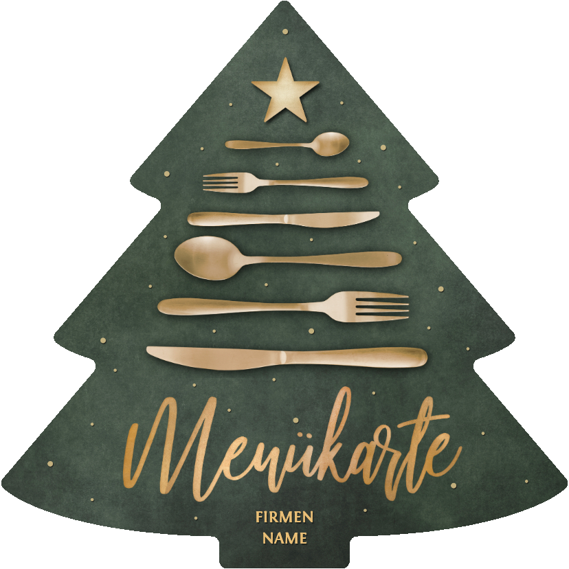 Geschäftliche Weihnachtskarten - Menükarte Weihnachtsessen Firma Tannenbaum Besteck