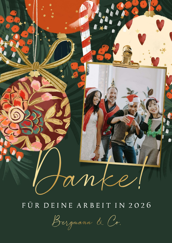 Mitarbeiter-Weihnachtskarte Foto und Weihnachtskugeln - Geschäftliche Weihnachtskarten Geschäftliche Weihnachtskarten - Mitarbeiter-Weihnachtskarte Foto und Weihnachtskugeln