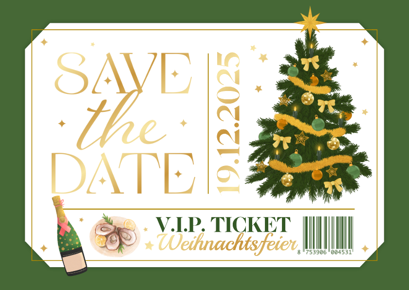 Geschäftliche Weihnachtskarten - Ticket-Einladungskarte Weihnachtsfeier geschäftlich grün