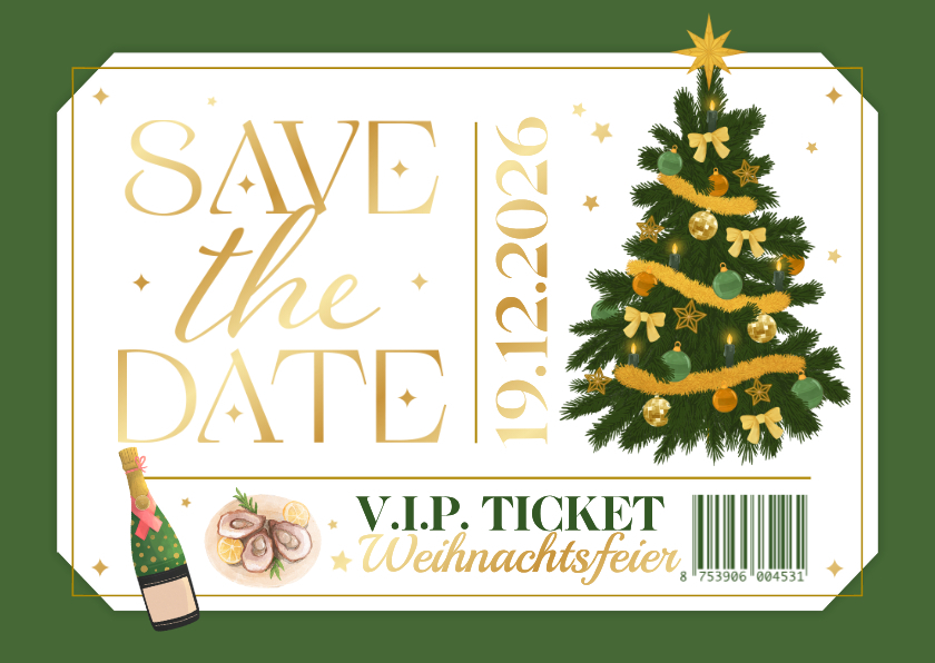 Geschäftliche Weihnachtskarten - Ticket-Einladungskarte Weihnachtsfeier geschäftlich grün