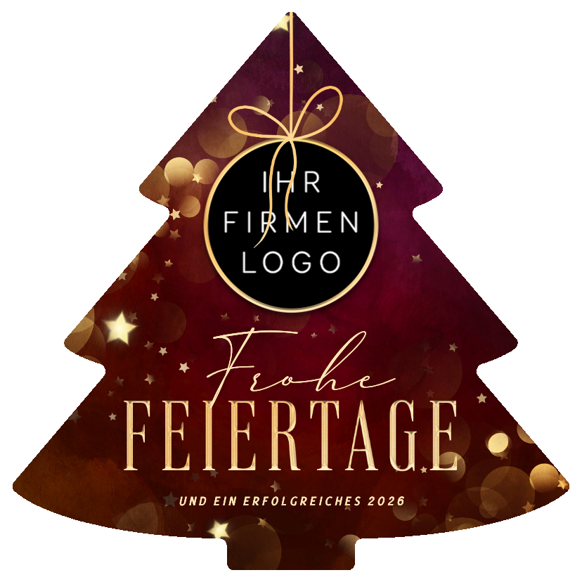 Weihnachtsbaumkarte dunkelrot mit Logo  - Geschäftliche Weihnachtskarten Geschäftliche Weihnachtskarten - Weihnachtsbaumkarte dunkelrot mit Logo