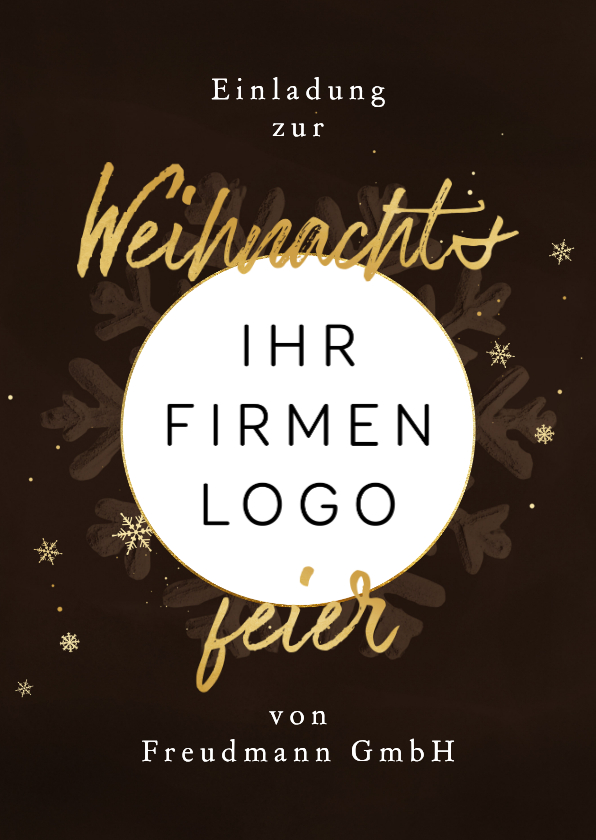 Geschäftliche Weihnachtskarten - Weihnachtsfeier Einladung Firma Logo Schneekristall braun