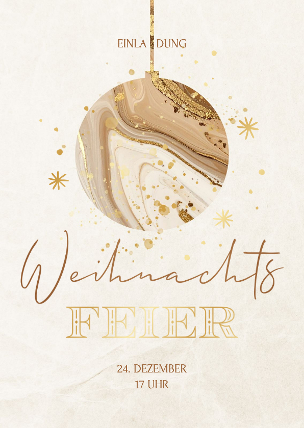 Geschäftliche Weihnachtskarten - Weihnachtsfeier Einladungskarte Mamor Weihnachtskugel beige