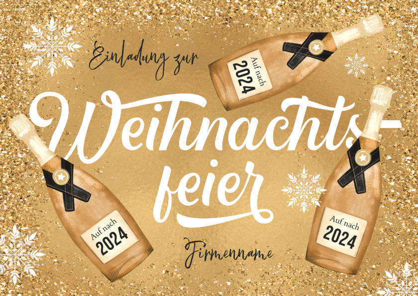 Geschäftliche Weihnachtskarten - Weihnachtsfeier Firma Einladung mit Sektflaschen