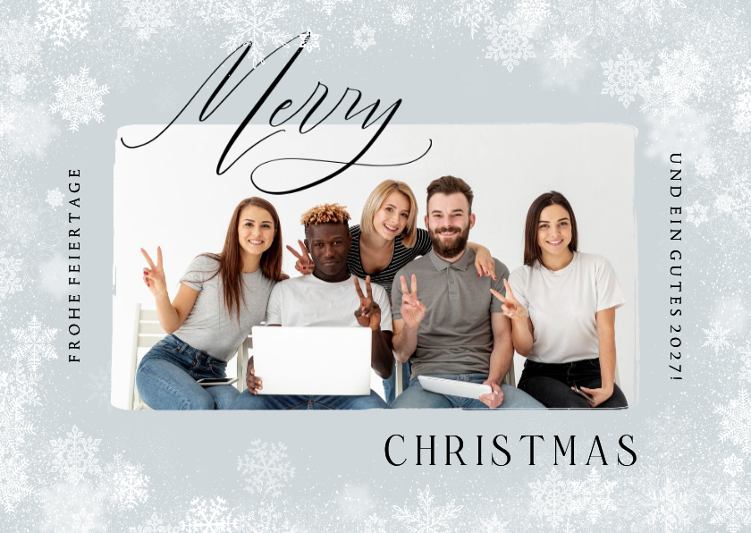 Geschäftliche Weihnachtskarten - Weihnachtsgrüße Schneeflocken Fotokarte 'Merry Christmas'