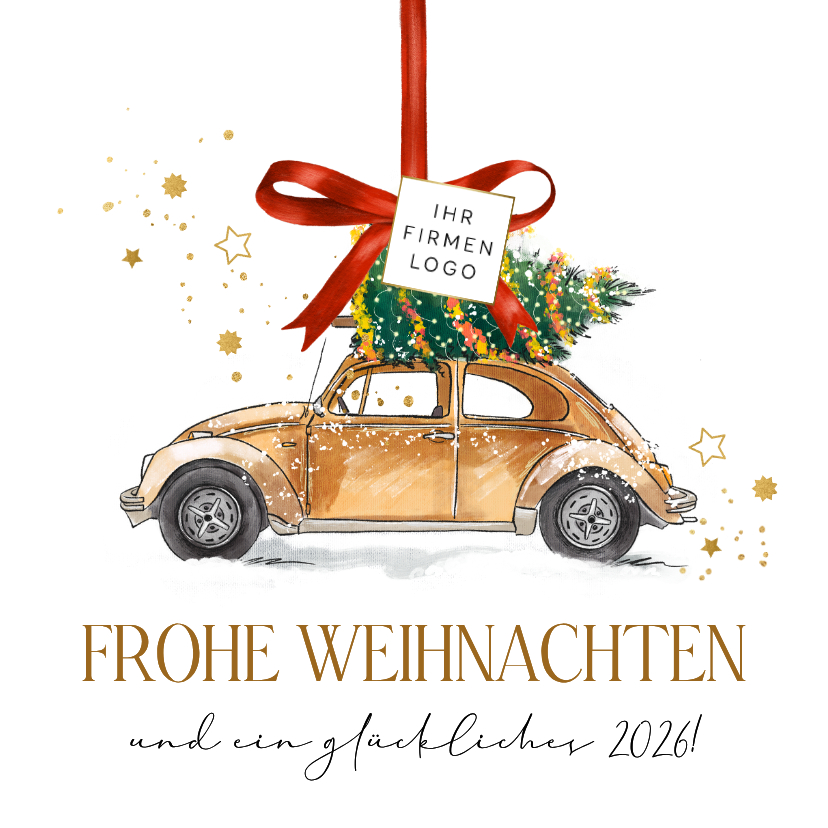Geschäftliche Weihnachtskarten - Weihnachtsgrußkarte geschäftlich Auto im Schnee