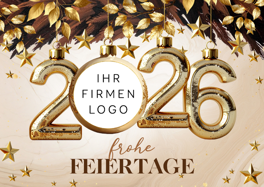 Geschäftliche Weihnachtskarten - Weihnachtskarte 2027 Folienballons brauner Zweig Logo