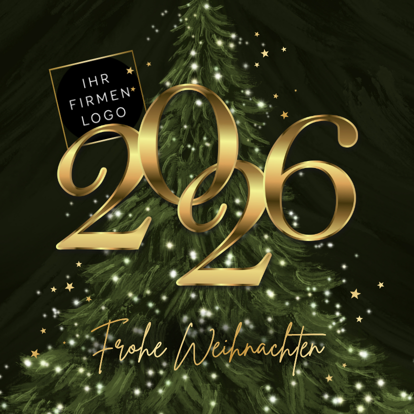 Geschäftliche Weihnachtskarten - Weihnachtskarte 2027 Tannenbaum Lichtpunkte mit Logo