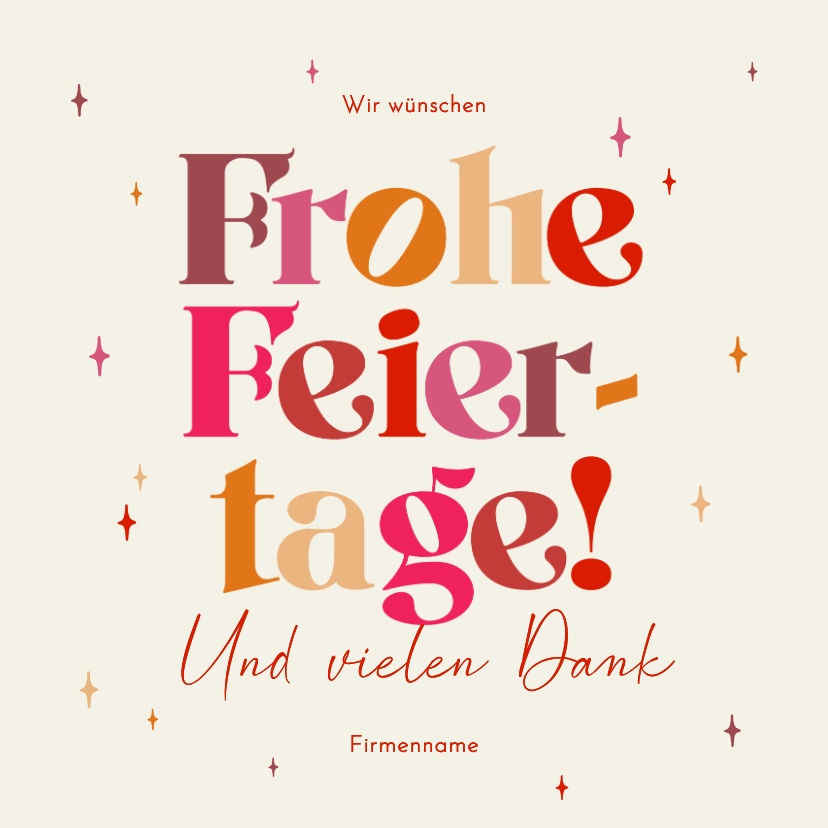 Weihnachtskarte Buchstaben beige bunt mit Sternchen - Geschäftliche Weihnachtskarten Geschäftliche Weihnachtskarten - Weihnachtskarte Buchstaben beige bunt mit Sternchen