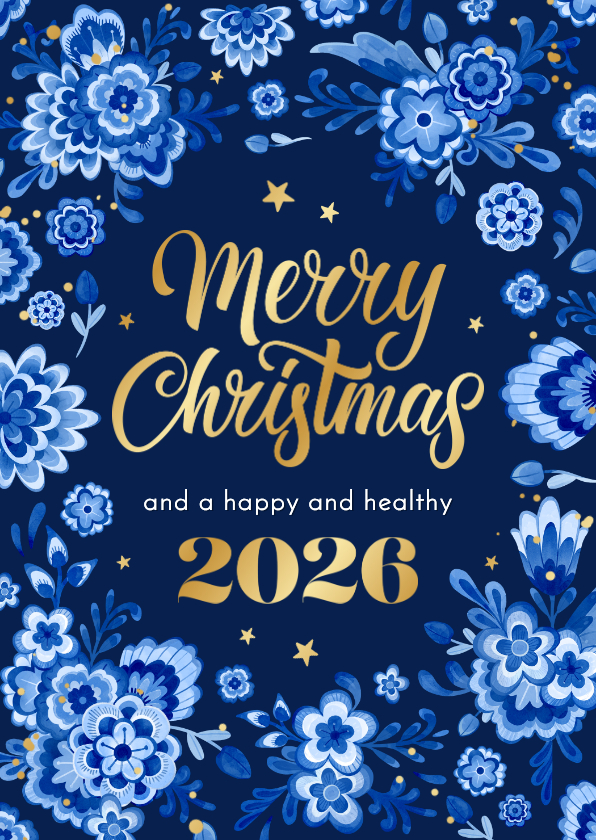 Weihnachtskarte Delfter Blau geschäftlich 2026 Blumen - Geschäftliche Weihnachtskarten Geschäftliche Weihnachtskarten - Weihnachtskarte Delfter Blau geschäftlich 2026 Blumen