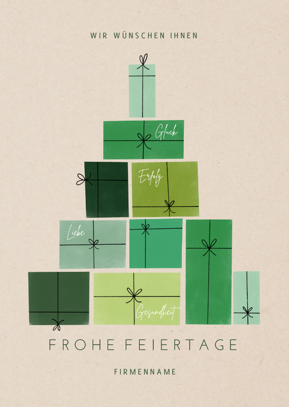 Geschäftliche Weihnachtskarten - Weihnachtskarte Firma Weihnachtsbaum aus Geschenken