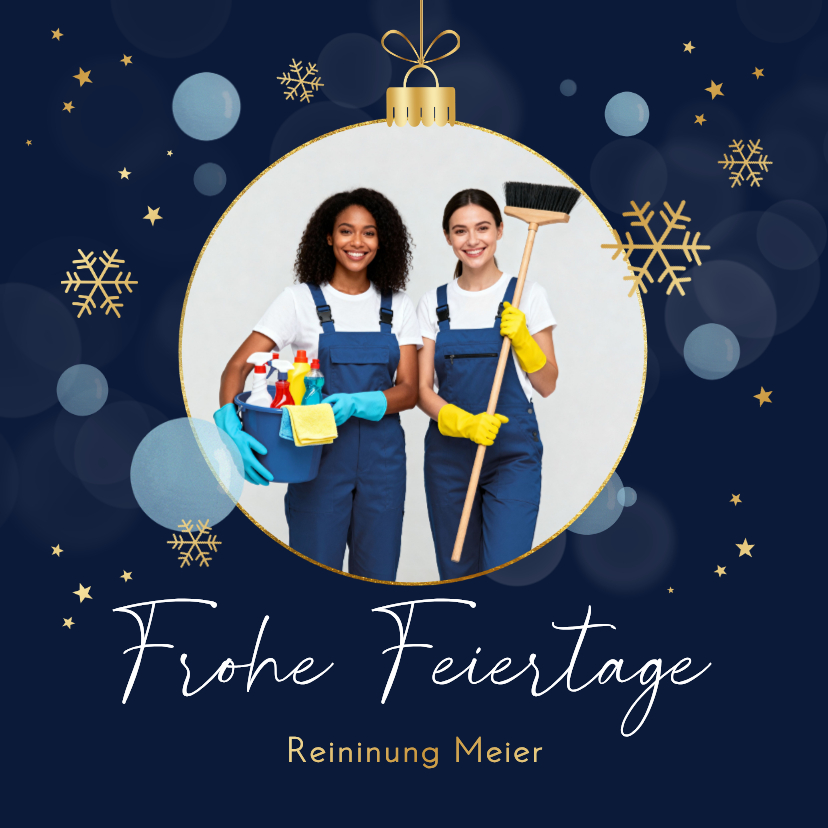 Geschäftliche Weihnachtskarten - Weihnachtskarte Foto in Weihnachtskugel Schneekristalle blau