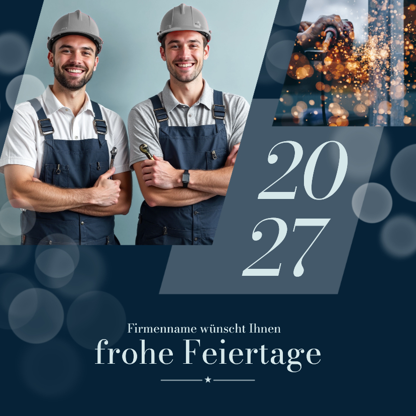 Weihnachtskarte Fotocollage kursiv dunkelblau Lichtpunkte - Geschäftliche Weihnachtskarten Geschäftliche Weihnachtskarten - Weihnachtskarte Fotocollage kursiv dunkelblau Lichtpunkte