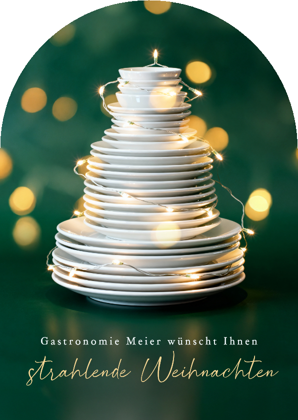 Weihnachtskarte Gastronomie Tellerstapel Lichterkette - Geschäftliche Weihnachtskarten Geschäftliche Weihnachtskarten - Weihnachtskarte Gastronomie Tellerstapel Lichterkette