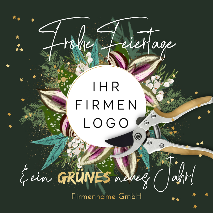 Weihnachtskarte geschäftlich Gartenschere & Firmenlogo - Geschäftliche Weihnachtskarten Geschäftliche Weihnachtskarten - Weihnachtskarte geschäftlich Gartenschere & Firmenlogo