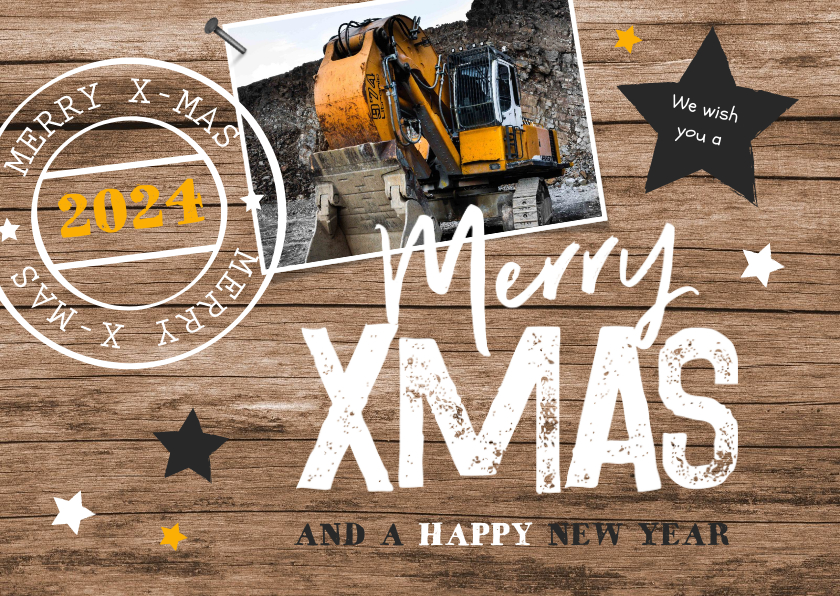 Geschäftliche Weihnachtskarten - Weihnachtskarte geschäftlich Holzlook, Sterne und Stempel