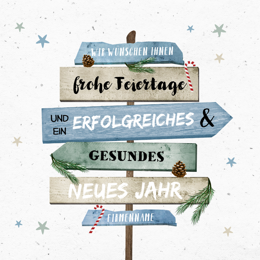 Geschäftliche Weihnachtskarten - Weihnachtskarte geschäftlich Schilder in grün-blau