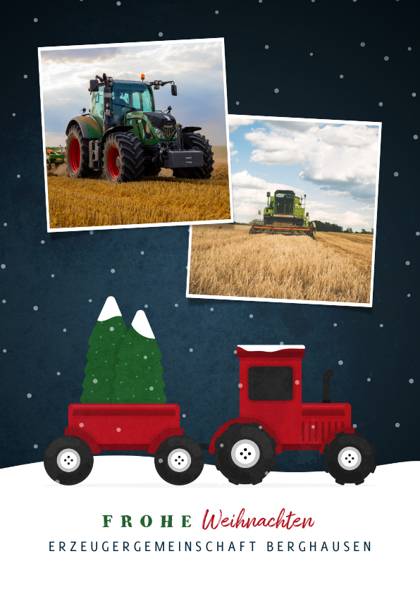 Geschäftliche Weihnachtskarten - Weihnachtskarte geschäftlich Traktor mit Weihnachtsbaum
