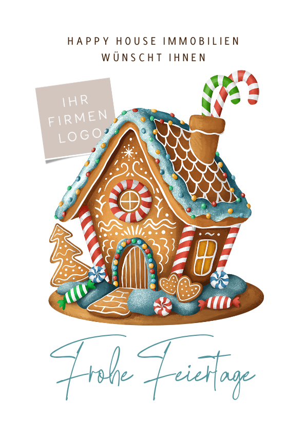 Geschäftliche Weihnachtskarten - Weihnachtskarte Immobilienmakler Lebkuchenhaus