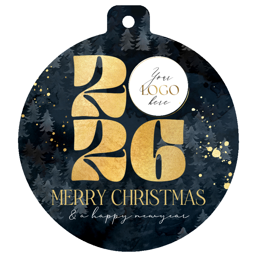 Geschäftliche Weihnachtskarten - Weihnachtskarte Kugelform Firmenlogo 2026 international