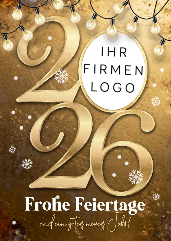 Geschäftliche Weihnachtskarten - Weihnachtskarte Lichterkette 2027 mit Logo Goldoptik