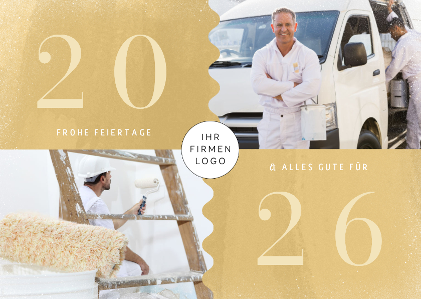 Weihnachtskarte Malerbetrieb Fotos & große Jahreszahl - Geschäftliche Weihnachtskarten Geschäftliche Weihnachtskarten - Weihnachtskarte Malerbetrieb Fotos & große Jahreszahl