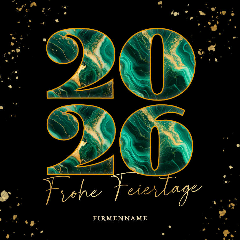 Weihnachtskarte Marmor 2026 grün Goldkleckse geschäftlich - Geschäftliche Weihnachtskarten Geschäftliche Weihnachtskarten - Weihnachtskarte Marmor 2026 grün Goldkleckse geschäftlich