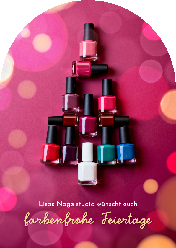 Geschäftliche Weihnachtskarten - Weihnachtskarte Nagelstudio Nagellack farbenfroh Bogenkarte