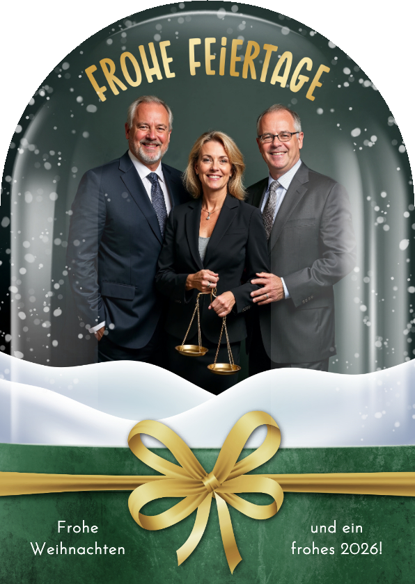 Weihnachtskarte Schneekugel mit Foto goldene Schleife Bogen - Geschäftliche Weihnachtskarten Geschäftliche Weihnachtskarten - Weihnachtskarte Schneekugel mit Foto goldene Schleife Bogen