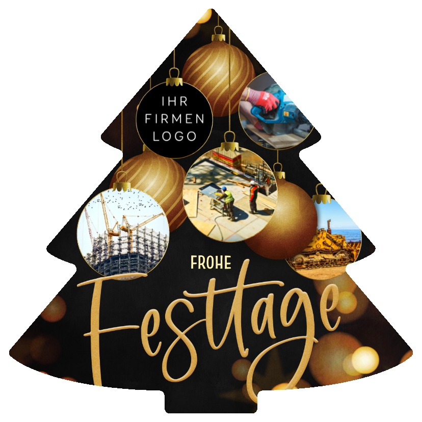 Weihnachtskarte Weihnachsbaum-Form mit Fotos und Logo - Geschäftliche Weihnachtskarten Geschäftliche Weihnachtskarten - Weihnachtskarte Weihnachsbaum-Form mit Fotos und Logo