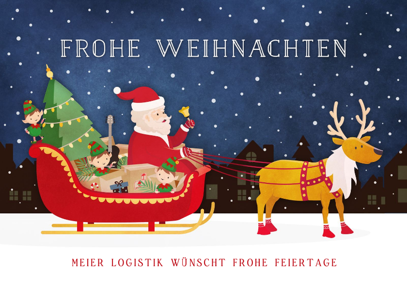 Geschäftliche Weihnachtskarten - Weihnachtskarte Weihnachtsmann Schlitten 