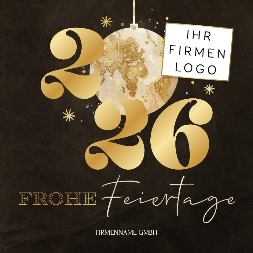 Geschäftliche Weihnachtskarten - Weihnachtskarte Weltkarte Weihnachtskugel 2027 Logo