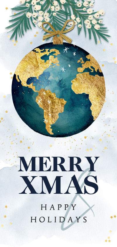 Weihnachtskarte Weltkugel 'Merry XMAS & Happy Holidays' - Geschäftliche Weihnachtskarten Geschäftliche Weihnachtskarten - Weihnachtskarte Weltkugel 'Merry XMAS & Happy Holidays'