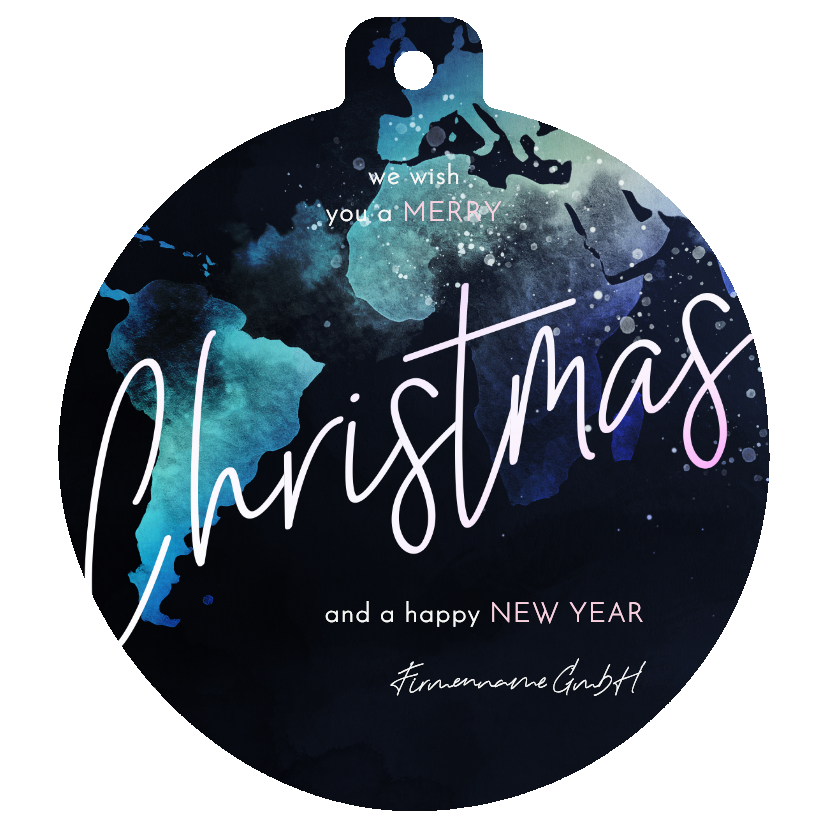 Weihnachtskugel-Grußkarte mit Weltkarte 'Merry Christmas' - Geschäftliche Weihnachtskarten Geschäftliche Weihnachtskarten - Weihnachtskugel-Grußkarte mit Weltkarte 'Merry Christmas'