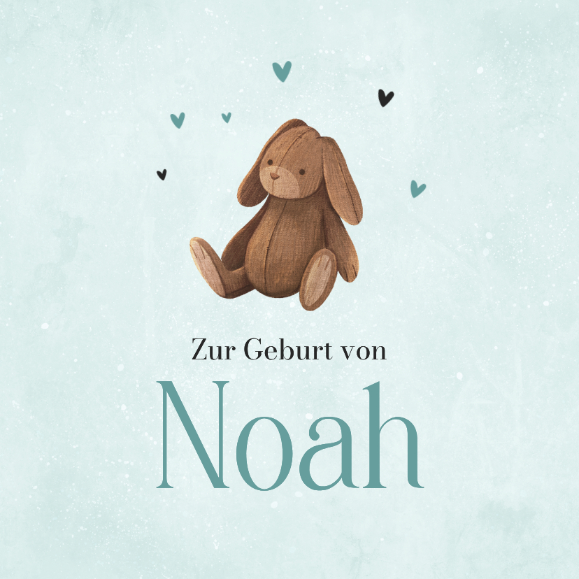 Glückwunschkarten - Blaue Karte Glückwunsch Geburt Hase mit Schlappohren