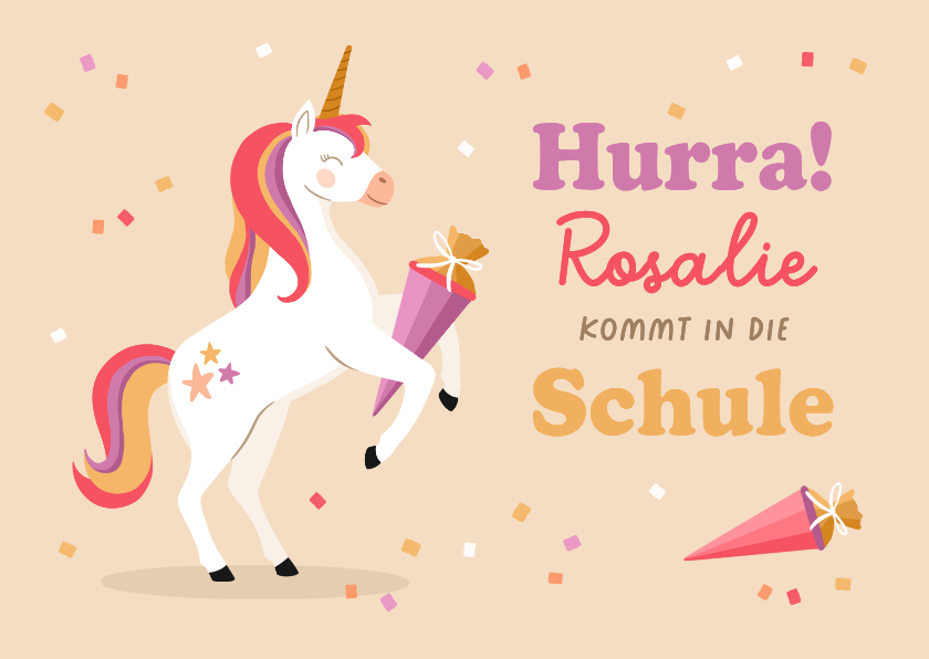 Glückwunschkarten - Glückwunschkarte 1. Schultag Einhorn mit Schultüte