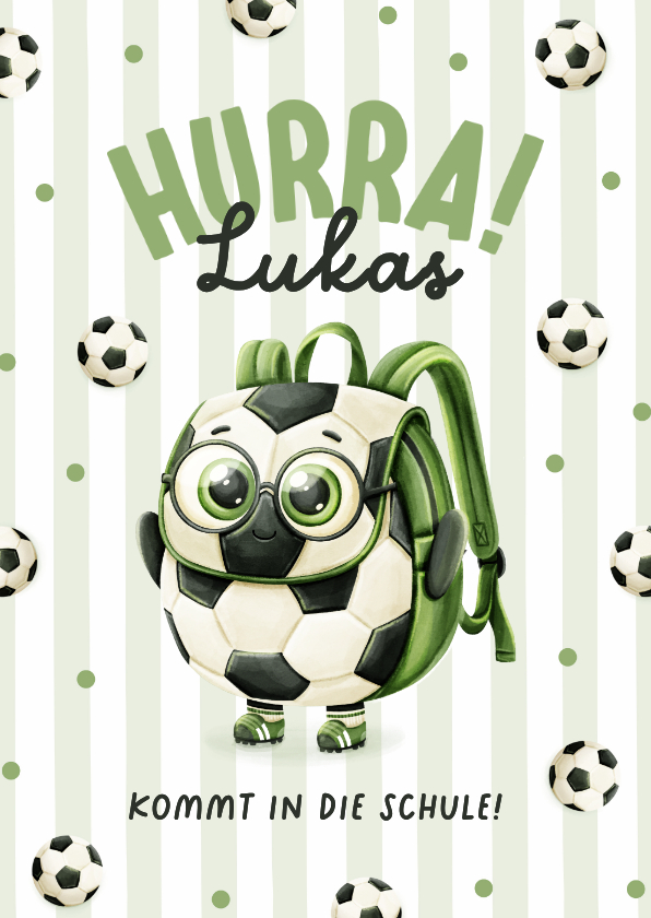 Glückwunschkarten - Glückwunschkarte 1. Schultag Fußball-Rucksack