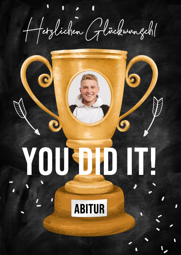 Glückwunschkarten - Glückwunschkarte Abitur Pokal mit Foto