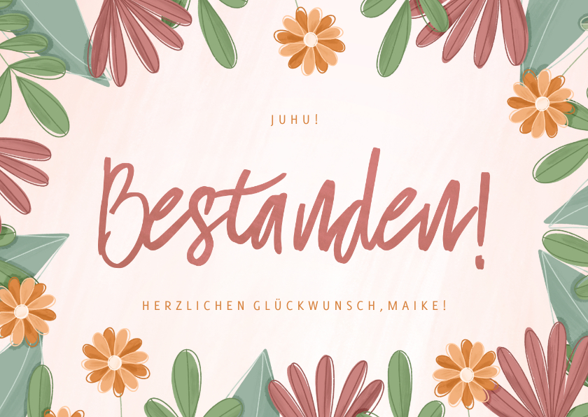 Glückwunschkarte Bestanden Blumenrahmen - Glückwunschkarten Glückwunschkarten - Glückwunschkarte Bestanden Blumenrahmen