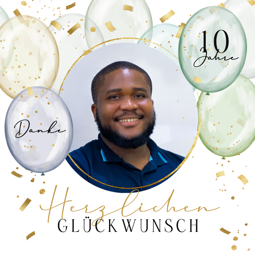 Glückwunschkarten - Glückwunschkarte Dienstjubiläum Foto & Luftballons