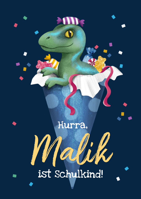 Glückwunschkarten - Glückwunschkarte Einschulung Dino in Schultüte