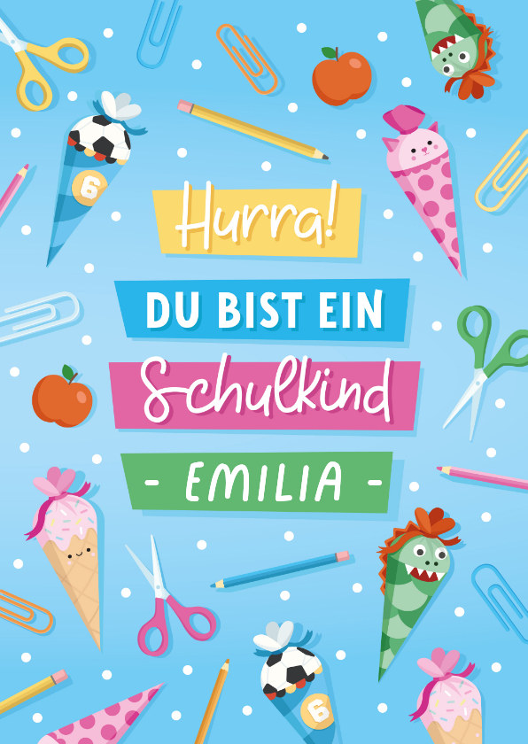 Glückwunschkarte Einschulung 'Hurra du bist ein Schulkind' - Glückwunschkarten Glückwunschkarten - Glückwunschkarte Einschulung 'Hurra du bist ein Schulkind'